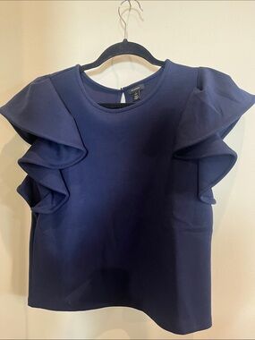 Halogen Navy Ruffle Sleeve Blouse
